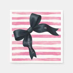 Serviette En Papier Nœud papillon noir avec rayures blanches et roses