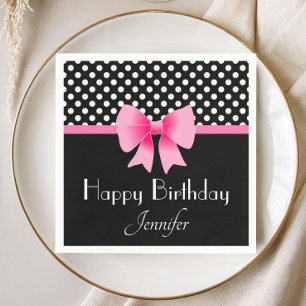 Serviette En Papier Nœud rose élégant Joyeux Anniversaire
