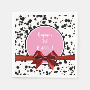Serviette En Papier Nœud Rouge Rose Taches Dalmatiennes Noires Fête d'