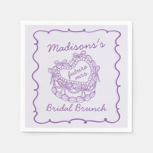 Serviette En Papier Nœud Violet Rétro Cœur Coquette Gâteau Mariage Pet (Devant)