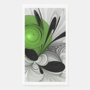 Serviette En Papier Noir Abstrait et blanc avec art fractal vert