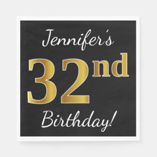 Serviette En Papier Noir, anniversaire d'or de Faux trente-deuxième +