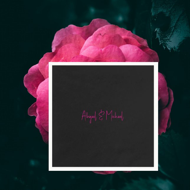 Serviette En Papier Noir avec Mariage de texte rose chaud Cocktail (Créateur téléchargé)