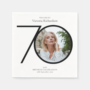 Serviette En Papier Noir blanc 70e anniversaire minimaliste photo pers
