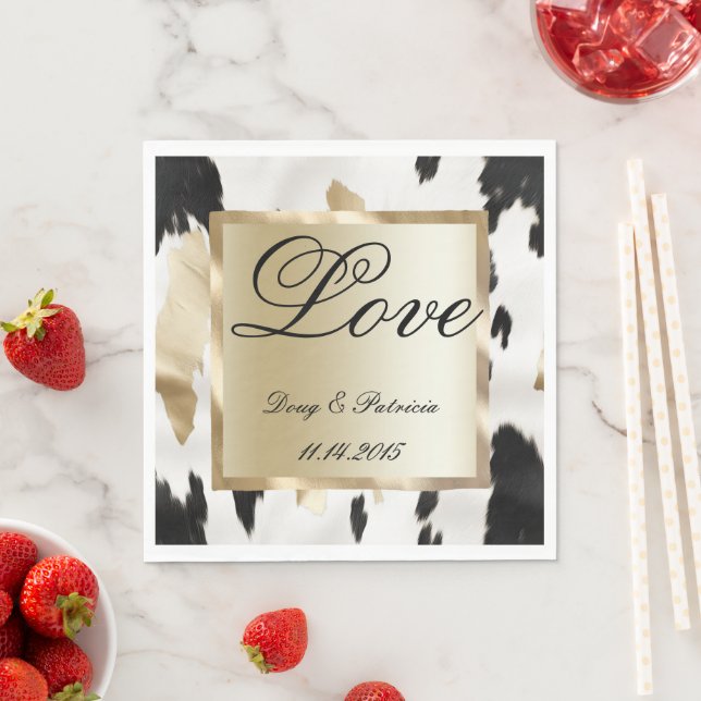 Serviette En Papier Noir Blanc Glam Cachet Mariage du sud-ouest (En situation)