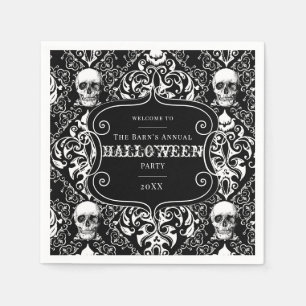 Serviette En Papier Noir blanc Halloween Damask Motif de crâne personn
