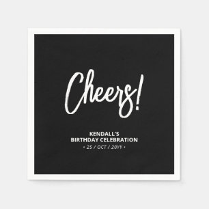 Serviette En Papier Noir & Blanc   Lettres Modernes au Pinceau Cheers 