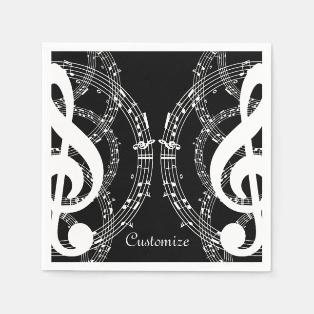 Serviette En Papier Noir & Blanc Miroir Image Musique Naples (Devant)