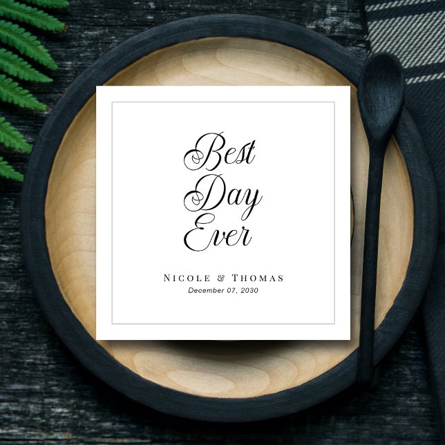 Serviette En Papier Noir & Blanc moderne Meilleur Jour Édition Ever Ma (Modern Black & White Best Day Ever Edition Wedding Napkins)