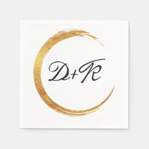 Serviette En Papier Noir Blanc Or Anneau Monogramme Initiales Nom