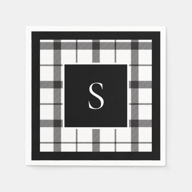 Serviette En Papier Noir, Blanc, Plaid, Classique, Chic, Moderne (Devant)