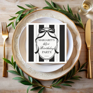 Serviette En Papier Noir blanc rayures rétro noeud papillon anniversai