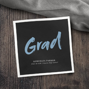 Serviette En Papier Noir & Bleu Simple Brush Moderne Script Graduation