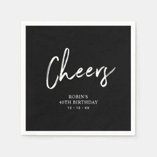 Serviette En Papier Noir   Brossage de script Cheers Fête d'anniversai