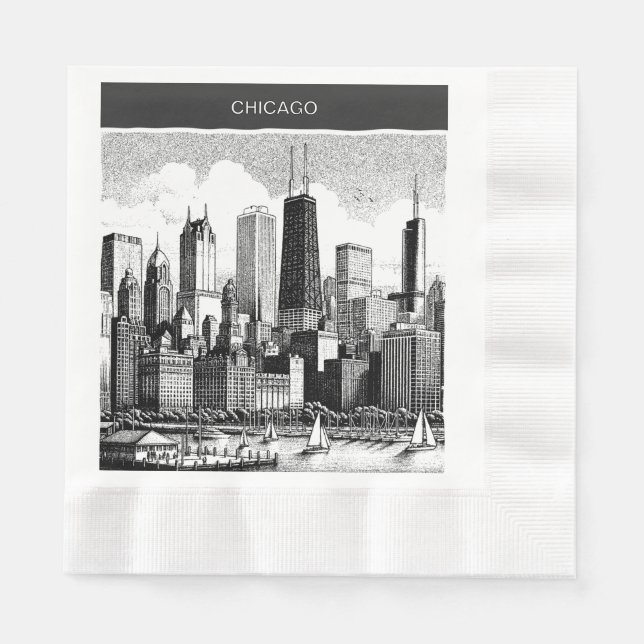 Serviette En Papier Noir de Chicago (Devant)