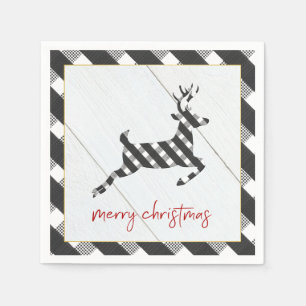 Serviette En Papier Noir et blanc Buffalo Check Reinder Noël