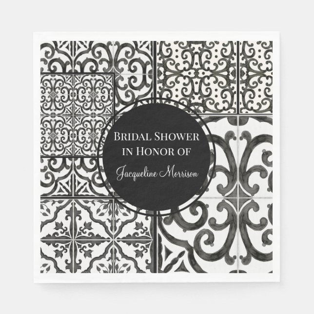 Serviette En Papier Noir et blanc Carrelage Motif Farmhouse moderne Br (Devant)