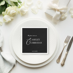 Serviette En Papier Noir et blanc élégant monogramme simple imprimé