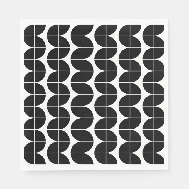 Serviette En Papier Noir et blanc Mid-Century Motif Abstrait moderne (Devant)