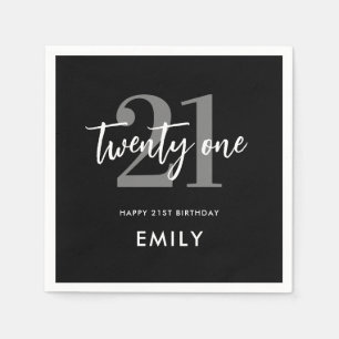 Serviette En Papier Noir et blanc moderne Élégant 21e anniversaire
