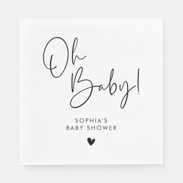 Serviette En Papier Noir et blanc Oh Baby Baby shower moderne Boho (Devant)