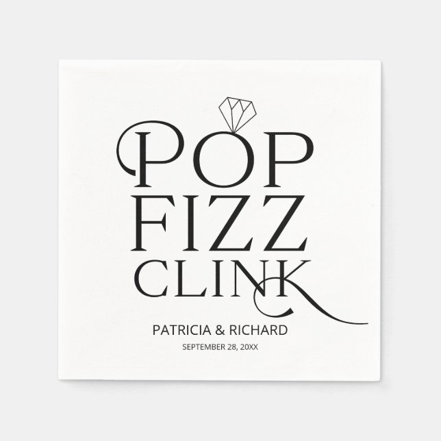 Serviette En Papier Noir Et Blanc Pop Fizz Clink (Devant)