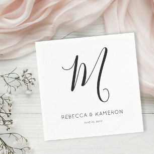 Serviette En Papier Noir et blanc Simple Élégant   Mariage de monogram