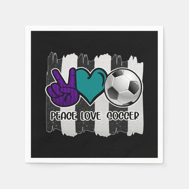 Serviette En Papier Noir et blanc Striped Peace Love Soccer (Devant)