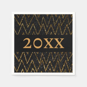 Serviette En Papier Noir et Chevron   Nouvel An Gold personnalisé