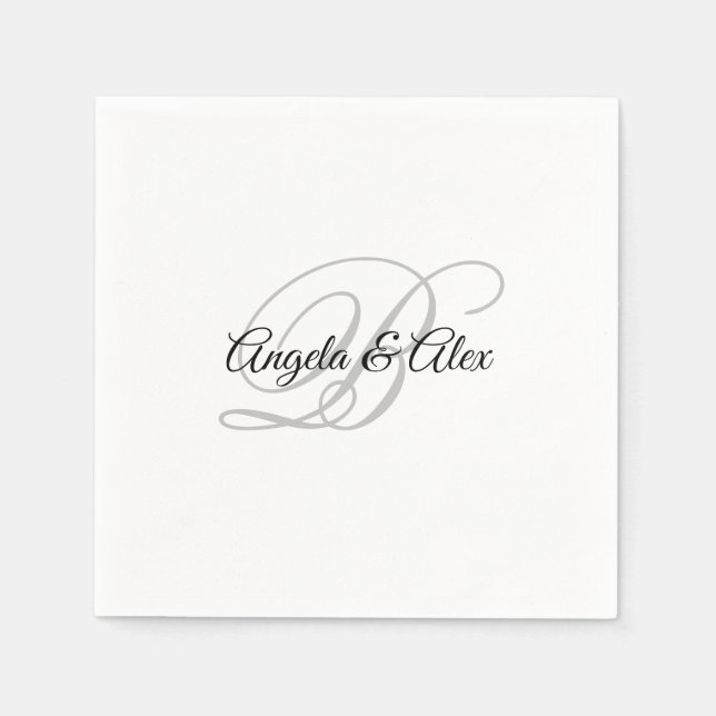 Serviette En Papier Noir et gris clair Fantastique Monogramme Blanc (Devant)