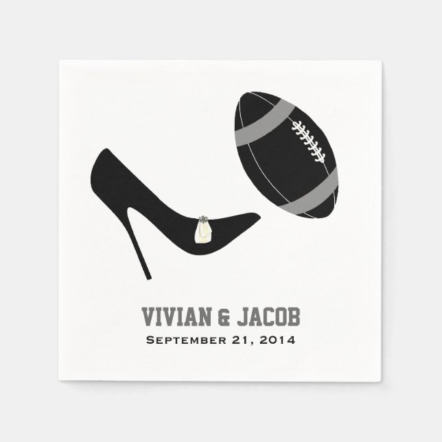 Serviette En Papier Noir et gris Football Mariage personnalisé Napkin (Devant)