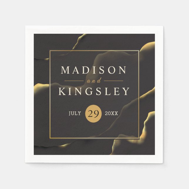 Serviette En Papier Noir et or 💍 huile d'encre Abstraite moderne (Devant)
