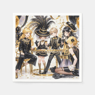 Serviette En Papier Noir et or, Luxe riche, style Moulin rouge