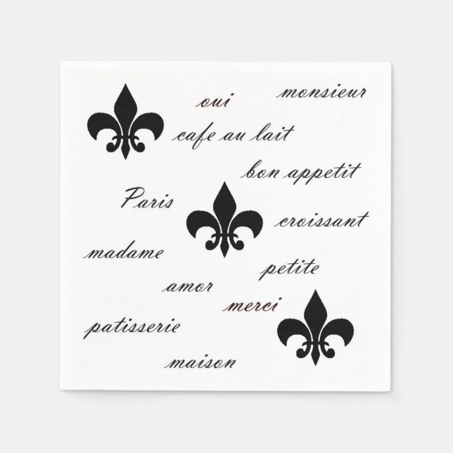 Serviette En Papier Noir français en blanc (Devant)