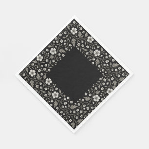 Serviette En Papier Noir Hawthorn Floral Conception de frontières