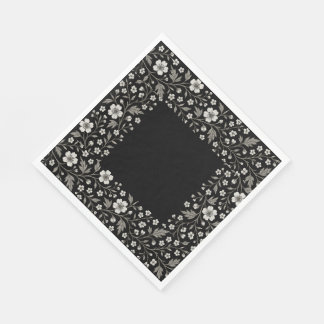 Serviette En Papier Noir Hawthorn Floral Conception de frontières