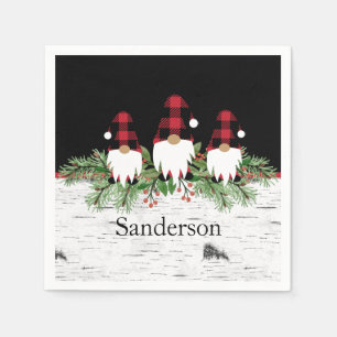 Serviette En Papier Noir Joyeux Noël Rouge Buffalo Plaid Gnome