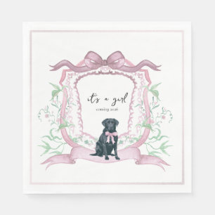 Serviette En Papier Noir Labrador Coquette Rose Crest personnalisable
