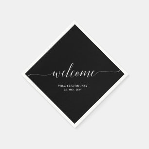 Serviette En Papier Noir   Lettrage élégant et stylé Bienvenue à la fê