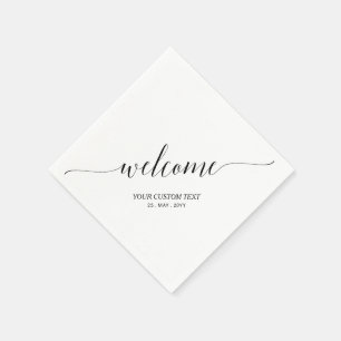 Serviette En Papier Noir   Lettrage élégant et stylé Bienvenue à la fê
