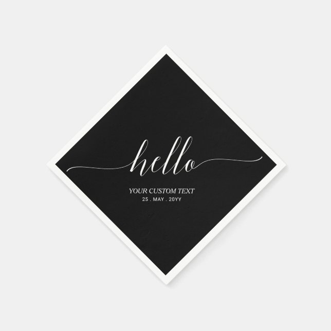 Serviette En Papier Noir | Lettrage élégant et stylé Bonjour Fête (Coin)