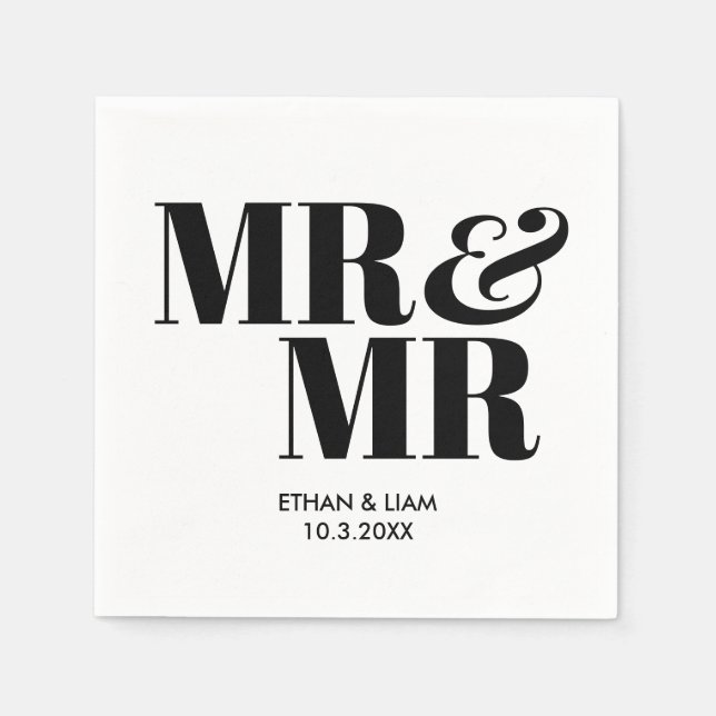 Serviette En Papier Noir M & M. Groom Mariage personnalisé serviettes (Devant)