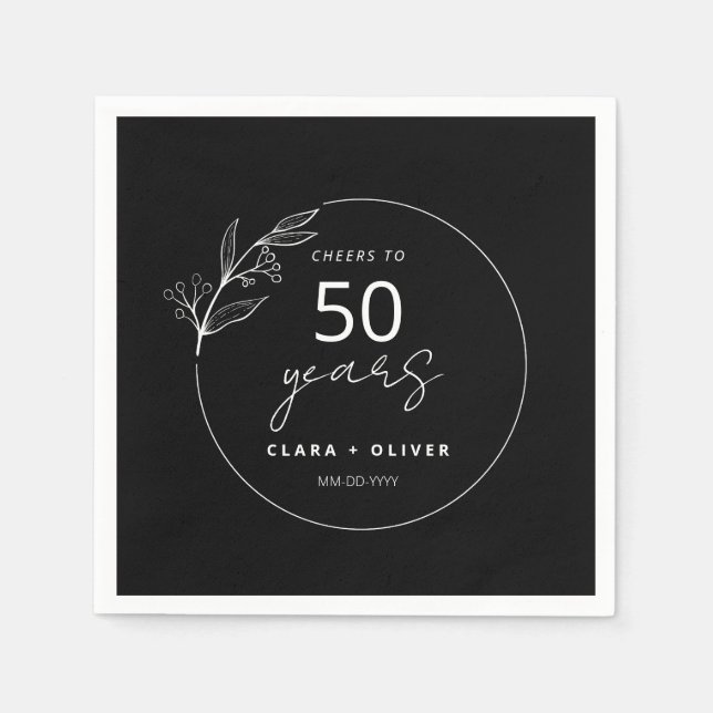 Serviette En Papier Noir minimum 50 ans mariage anniversaire (Devant)