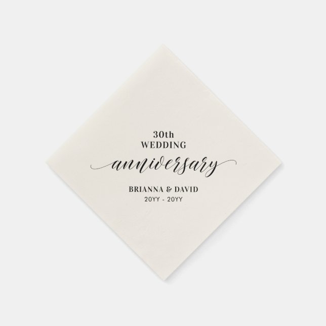 Serviette En Papier Noir moderne 30e anniversaire Mariage de la fête N (Coin)