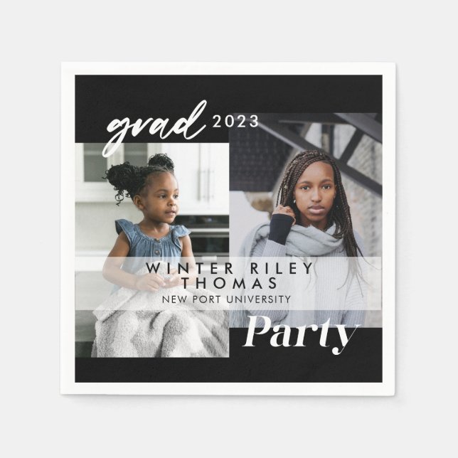 Serviette En Papier Noir moderne Alors & Maintenant Deux Soirée de Gra (Devant)