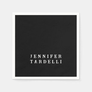 Serviette En Papier Noir Moderne Minimaliste Élégant Votre Nom