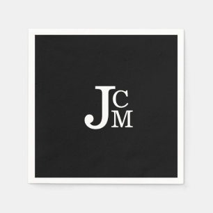 Serviette En Papier Noir Monogram Mariage Cocktail  Napkins