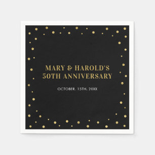 Serviette En Papier Noir & Or   Élégant Anniversaire de Mariage Classi