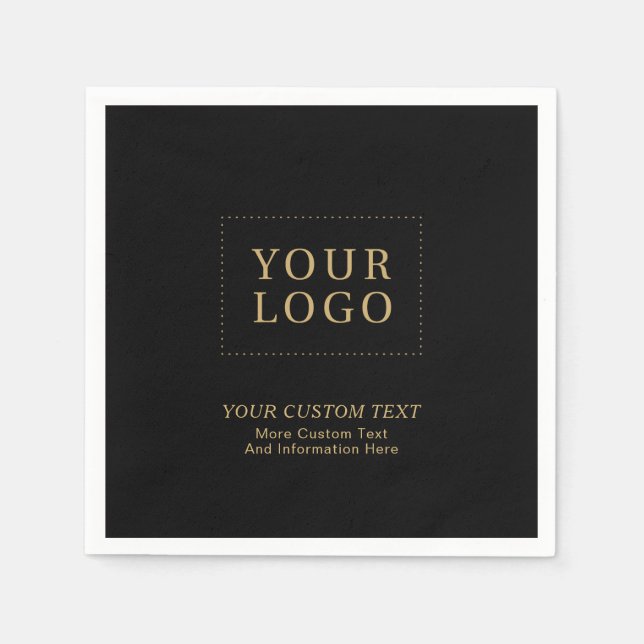 Serviette En Papier Noir & Or | Promotion du logo d'entreprise personn (Devant)