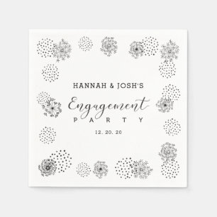Serviette En Papier Noir Parti d'engagement floral moderne Napkin
